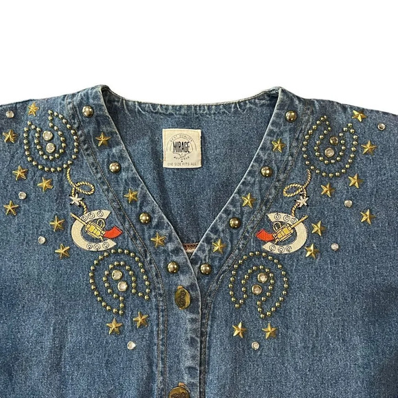 Vintage Mirage Artwear Women’s Western Navajo Style Bling Denim Top & Bottoms - Picture 3 of 4